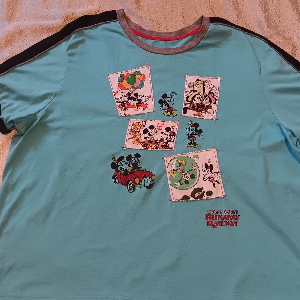 Disney's Mickey & Minnie Mouse Runaway Railway Tee - Aqua Size 3X